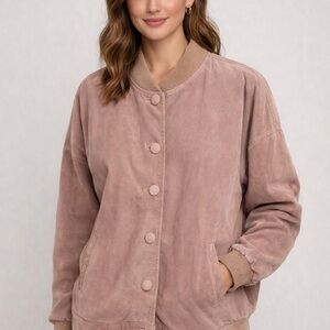 Vintage Nordstrom Brass Plum 80’s 90’s pink Suede leather Bomber Jacket medium